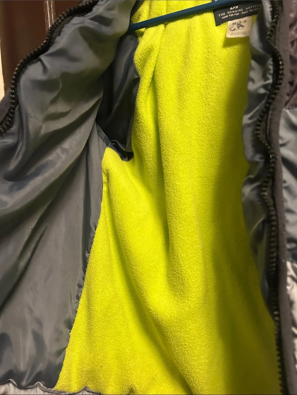 Kids Colorblock Puffer Jacket in Black and Gray with Lime Lining